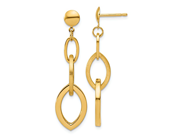 14k Yellow Gold Polished and Brushed Fancy Dangle Earrings