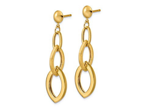 14k Yellow Gold Polished and Brushed Fancy Dangle Earrings