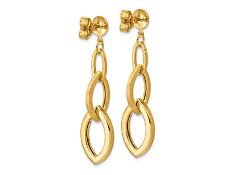 14k Yellow Gold Polished and Brushed Fancy Dangle Earrings