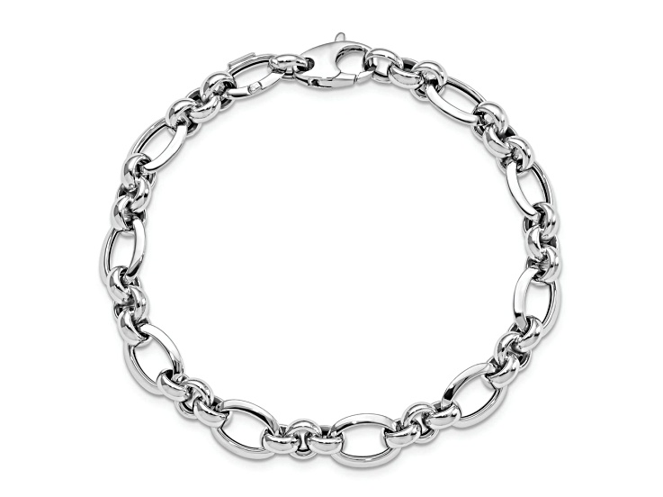 Rhodium Over 14k White Gold Polished 9mm Fancy Link Bracelet