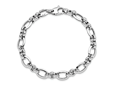 Rhodium Over 14k White Gold Polished 9mm Fancy Link Bracelet
