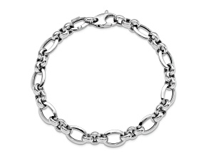 Rhodium Over 14k White Gold Polished 9mm Fancy Link Bracelet