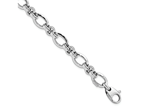 Rhodium Over 14k White Gold Polished 9mm Fancy Link Bracelet