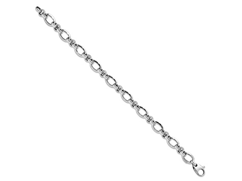 Rhodium Over 14k White Gold Polished 9mm Fancy Link Bracelet