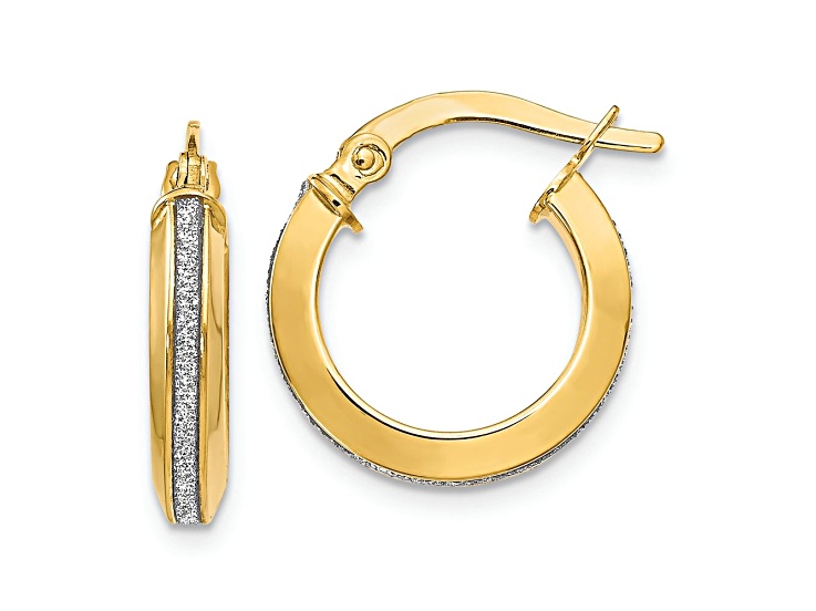 14k Yellow Gold 9/16 inch Polished Glimmer Infused Hoop Earrings