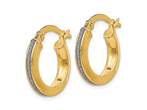 14k Yellow Gold 9/16 inch Polished Glimmer Infused Hoop Earrings