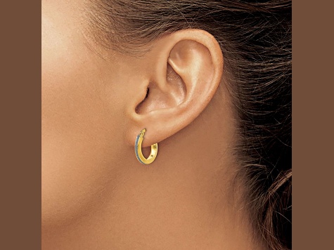 14k Yellow Gold 9/16 inch Polished Glimmer Infused Hoop Earrings