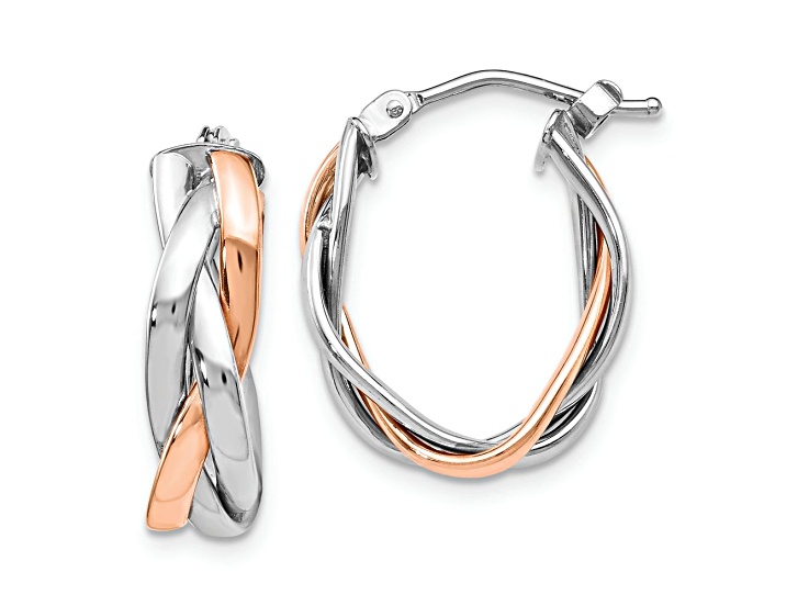 14K Two-tone Gold 13/16 inch Hinged Hoop Earrings