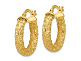 14k Yellow Gold 13/16 inch Polished and Textured Hoop Earrings