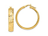 14k Yellow Gold 1 1/4 inch Polished Diamond-Cut Round Hoop Earrings