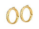 14k Yellow Gold 1 1/4 inch Polished Diamond-Cut Round Hoop Earrings