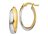 14K Two-tone Gold 7/8 inch Polished Double Oval Hoop Earrings