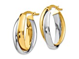 14K Two-tone Gold 7/8 inch Polished Double Oval Hoop Earrings
