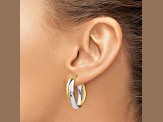 14K Two-tone Gold 7/8 inch Polished Double Oval Hoop Earrings