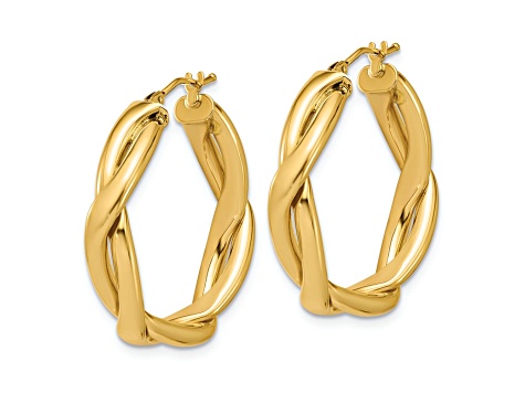 14k Yellow Gold 1 1/16 inch Polished Fancy Twist Round Hoop Earrings