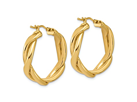 14k Yellow Gold 1 1/16 inch Polished Fancy Twist Round Hoop Earrings