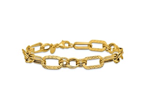 14k Yellow Gold Polished and Textured 8.75mm Fancy Greek Key Link Bracelet