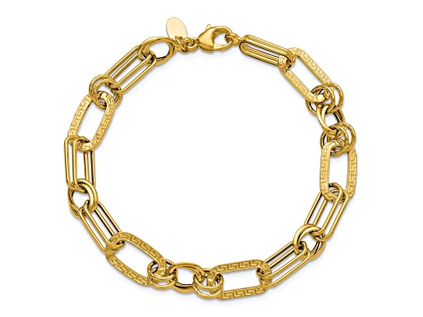 14k Yellow Gold Polished and Textured 8.75mm Fancy Greek Key Link Bracelet