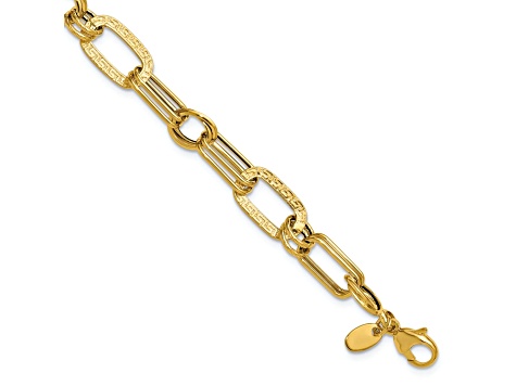14k Yellow Gold Polished and Textured 8.75mm Fancy Greek Key Link Bracelet