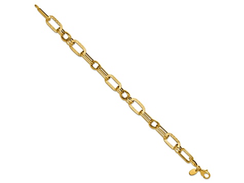 14k Yellow Gold Polished and Textured 8.75mm Fancy Greek Key Link Bracelet