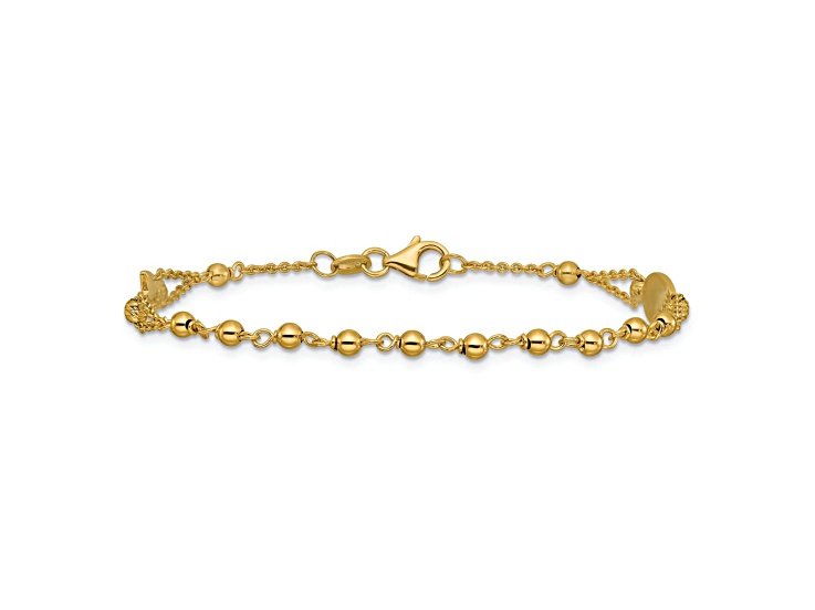 14k Yellow Gold Polished Diamond-Cut and Beaded Religious Rosary Bracelet