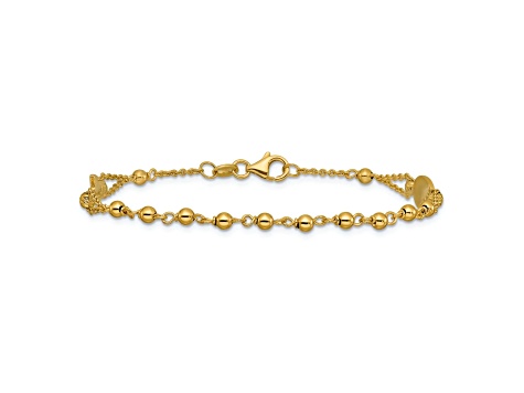 14k Yellow Gold Polished Diamond-Cut and Beaded Religious Rosary Bracelet