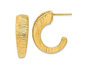 14k Yellow Gold 1/1 inch Polished Textured J-hoop Earrings