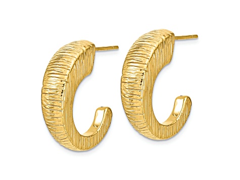 14k Yellow Gold 1/1 inch Polished Textured J-hoop Earrings