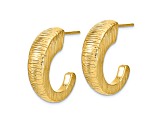 14k Yellow Gold 1/1 inch Polished Textured J-hoop Earrings
