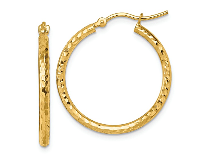10k Yellow Gold 1 inch Diamond-Cut Round Tube Hoop Earrings