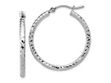 Rhodium Over 10k White Gold 1 inch Diamond-Cut Round Tube Hoop Earrings