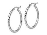Rhodium Over 10k White Gold 1 inch Diamond-Cut Round Tube Hoop Earrings