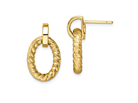 14k Yellow Gold Polished and Textured Dangle Earrings