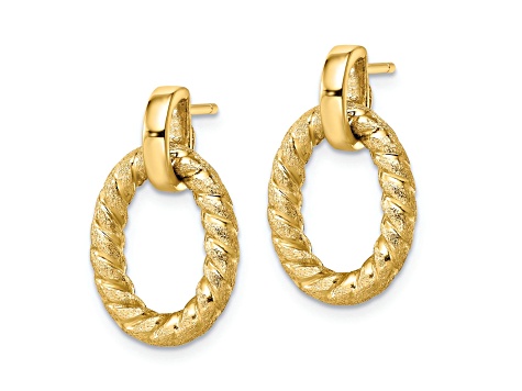 14k Yellow Gold Polished and Textured Dangle Earrings