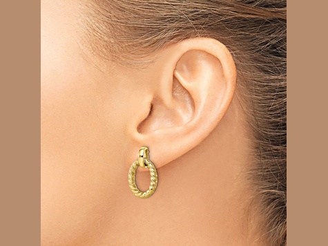 14k Yellow Gold Polished and Textured Dangle Earrings