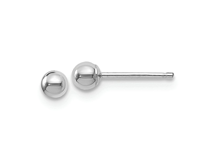 Rhodium Over 14k White Gold 3mm Polished Ball Stud Earrings