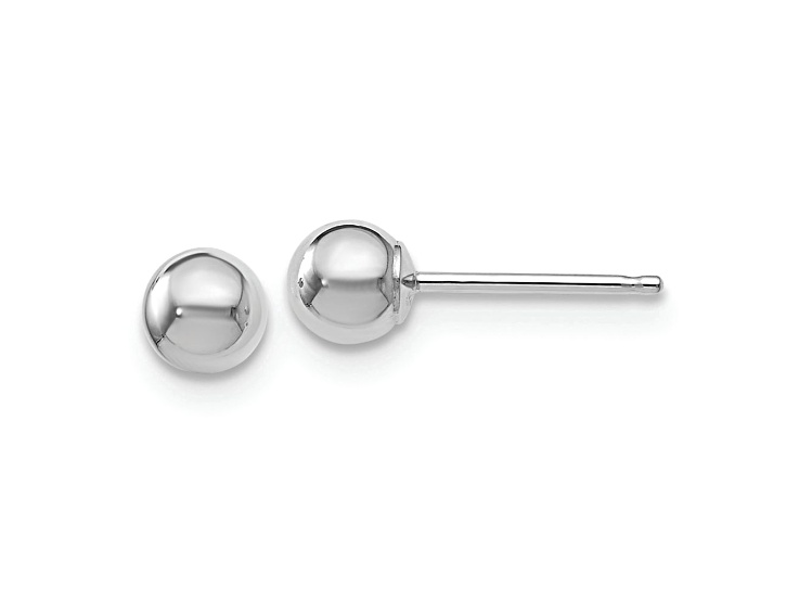Rhodium Over 14k White Gold 4mm Polished Ball Stud Earrings