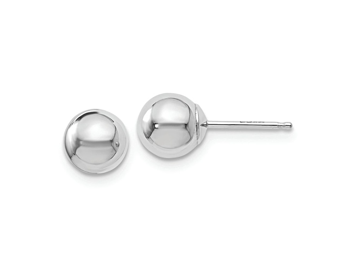 Rhodium Over 14k White Gold 6mm Polished Ball Stud Earrings