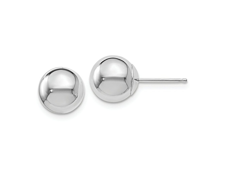 Rhodium Over 14k White Gold 8mm Polished Ball Stud Earrings