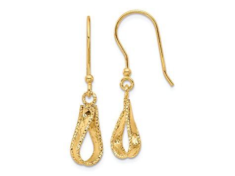 14k Yellow Gold 1 5/16 inch Polished and Diamond-Cut Dangle Earrings