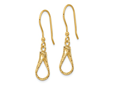14k Yellow Gold 1 5/16 inch Polished and Diamond-Cut Dangle Earrings