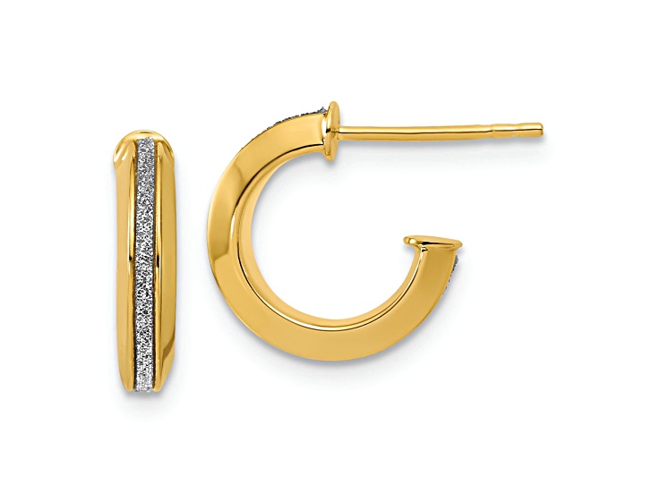 14k Yellow Gold 1/2 inch Polished Glimmer Infused J-Hoop Earrings