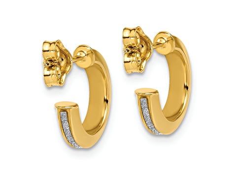 14k Yellow Gold 1/2 inch Polished Glimmer Infused J-Hoop Earrings
