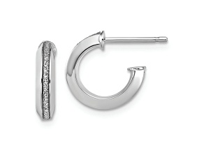 Rhodium Over 14k White Gold 1/2 inch Polished Glimmer Infused J-Hoop Earrings