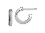 Rhodium Over 14k White Gold 1/2 inch Polished Glimmer Infused J-Hoop Earrings