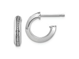 Rhodium Over 14k White Gold 1/2 inch Polished Glimmer Infused J-Hoop Earrings