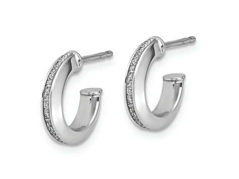 Rhodium Over 14k White Gold 1/2 inch Polished Glimmer Infused J-Hoop Earrings