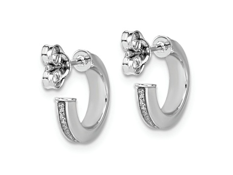 Rhodium Over 14k White Gold 1/2 inch Polished Glimmer Infused J-Hoop Earrings
