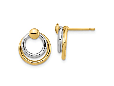 10K Two-tone Gold Polished Dangle Earrings