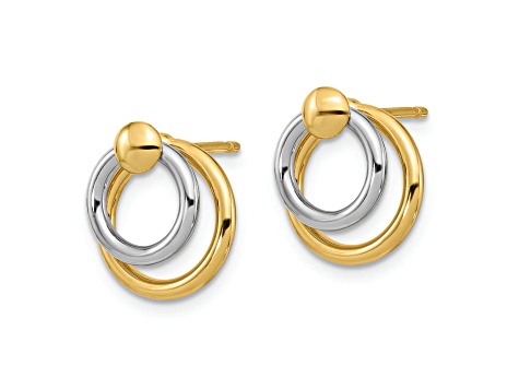 10K Two-tone Gold Polished Dangle Earrings